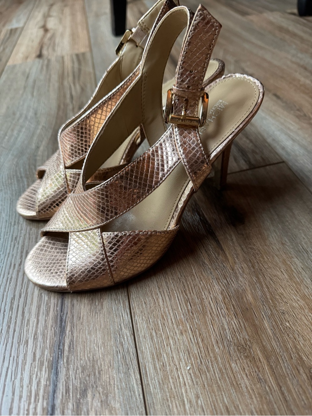 Michael Kors Becky Rose Gold Snake-Embossed Slingback Heels size 7M
